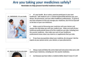 Preview of the 'Are You Taking Your Medicines Safely?' guide showing the first two of five medicine safety guidelines for older adults.